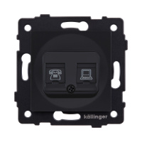 Розетка двойная RJ11 + RJ45 Cat.6, черный матовый Kollinger REA-011BM для Aspekt, Eleganz, Reflex