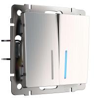 Выключатель двухклавишный с подсветкой глянцевый никель Werkel Встраиваемые механизмы глянцевый никель W1120102