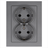 Розетка SCHUKO© двойная с защитными шторками 16A 250V~ 2P+T, цвет Алюминий Jasmart G5504S