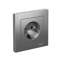 Розетка Systeme Electric AtlasDesign с заземлением со шторками, 16А, в сборе, быстрозажим. клем., СТАЛЬ ATN000944S