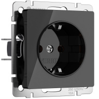 Розетка с заземлением и шторками Werkel акрил черный винтовая клемма (W1171148)