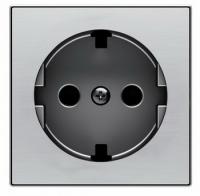 Розетка 220v с/з со шторками плоская нержавеющая сталь ABB Sky Niessen 2CLA818890A1001|2CLA858890A1401