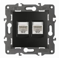 Компьютерная розетка rj45 двойная UTP cat 5e антрацит ЭРА Элеганс 14-3108-05