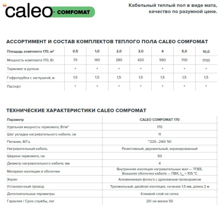 Кабель тонкий двухжильный Caleo Cable 18 Вт/м²