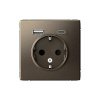 Розетка 16А с заземлением и шторками с 2 USB A+Type-C Systeme Electric ArtGallery, мокко  GAL000632