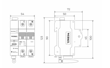 Умный автоматический выключатель 2 P 63 A C 6 kA Werkel W1002P6301