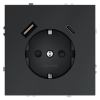 Розетка с заземлением с защитными шторками 16А, с USB, A+С Voltum S70 графит Soft touch пластик (VLS040507)