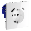 Розетка с заземлением с защитными шторками Voltum S70 пластик белая глянцевая 16А, с USB, A+С (VLS040501)