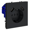 Розетка с заземлением с защитными шторками Voltum S70 пластик графит Soft touch 16А, с USB, A+A (VLS040407)