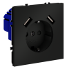 Розетка с заземлением с защитными шторками Voltum S70 пластик черный Soft touch 16А, с USB, A+A (VLS040408)