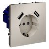 Розетка с заземлением с защитными шторками Voltum S70 пластик кашемир Soft touch 16А, с USB, A+A (VLS040403)