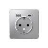 Розетка 16А с заземлением и шторками с 2 USB A+Type-C Systeme Electric ArtGallery, алюминий  GAL000332