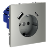 Розетка с заземлением с защитными шторками Voltum S70 пластик сталь Soft touch 16А, с USB, A+С (VLS040505)