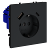 Розетка с заземлением с защитными шторками Voltum S70 пластик графит Soft touch 16А, с USB, A+С (VLS040507)