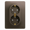 Розетка двойная с заземлением со шторками в сборе Systeme Electric Glossa, шоколад GSL000826